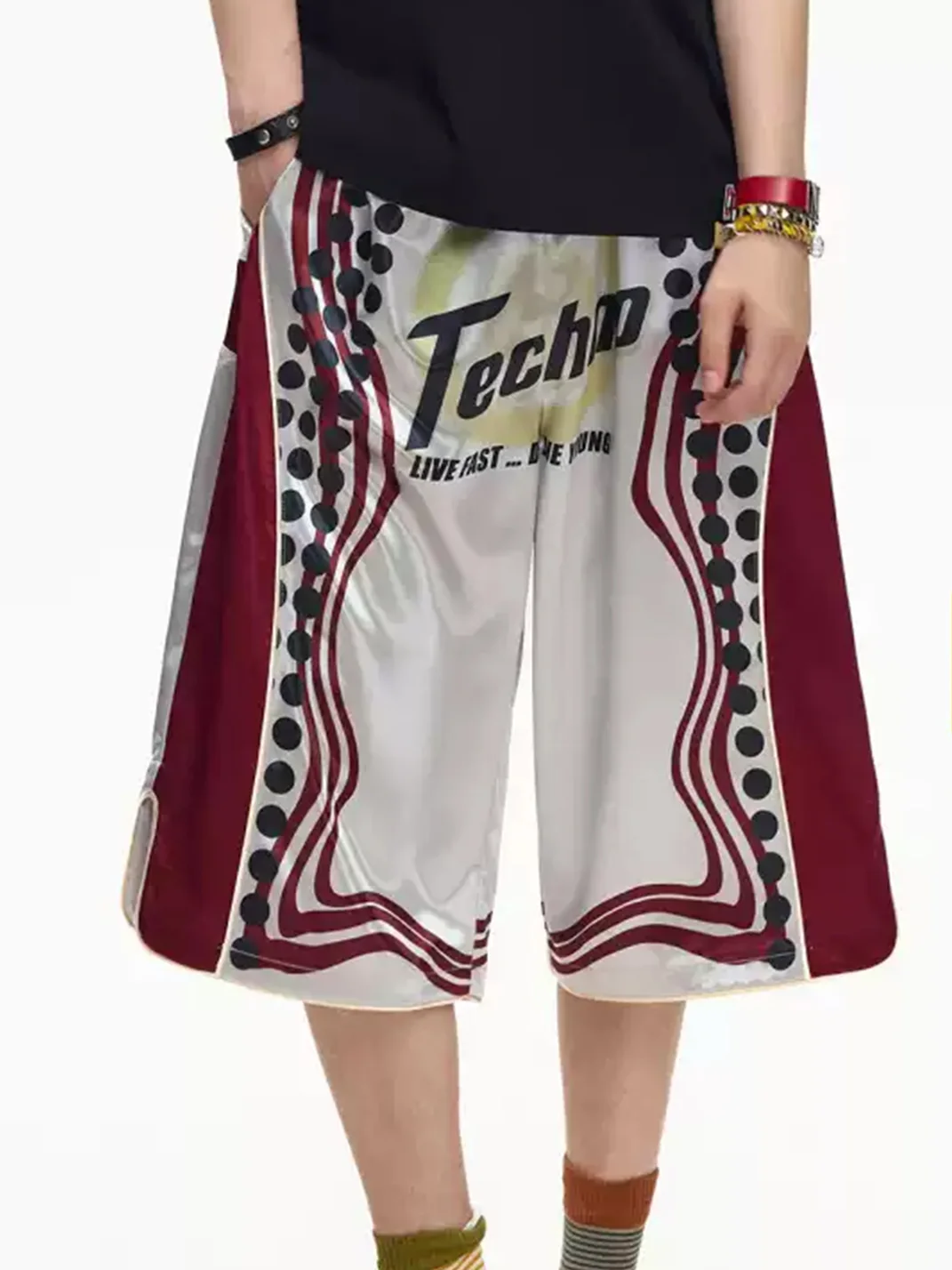 EMOBROTHER | Printed Contrast Cropped Basketball Shorts