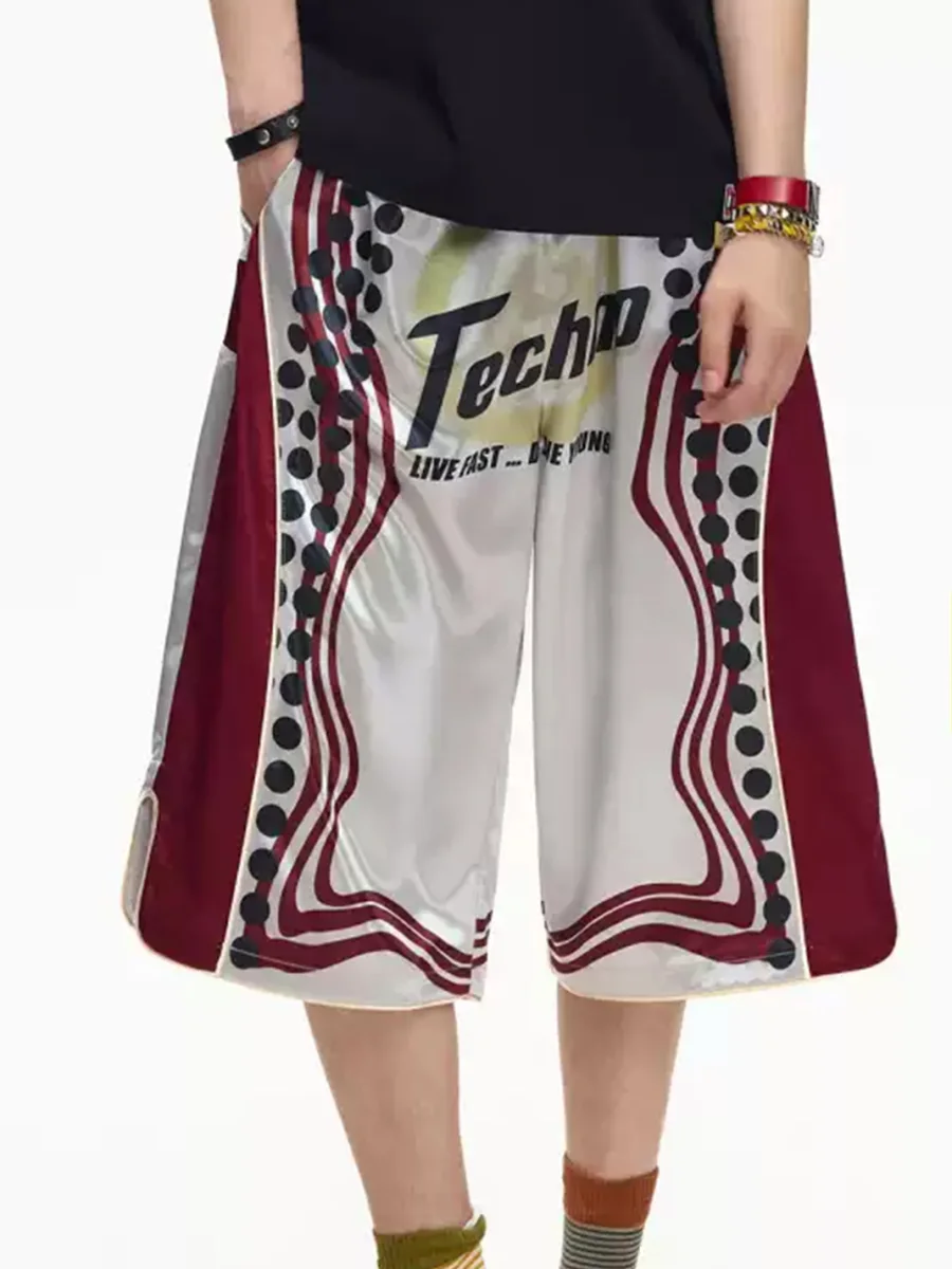 EMOBROTHER | Printed Contrast Cropped Basketball Shorts - 3