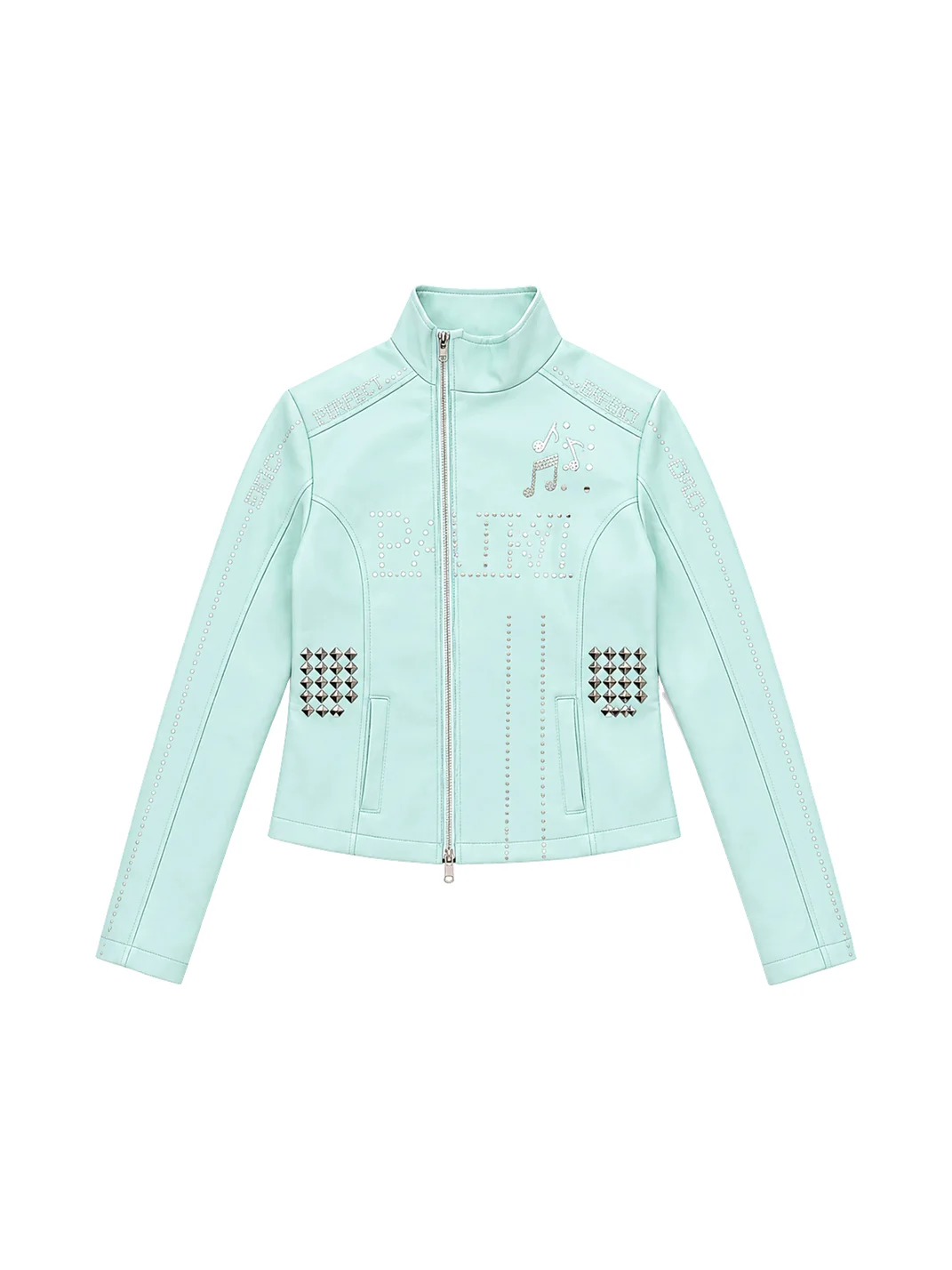 PAIKI | Studded Music Note Cropped PU Jacket