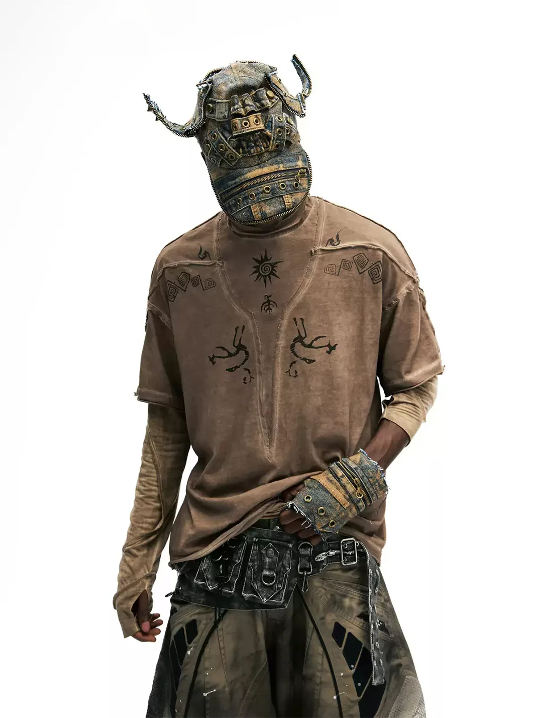 PERSONSOUL | Distressed Brown Pangu Graphic Oversized T-Shirt