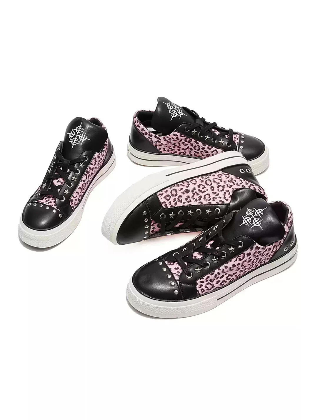 DETW | Leopard Panel Studded Platform Canvas Sneakers