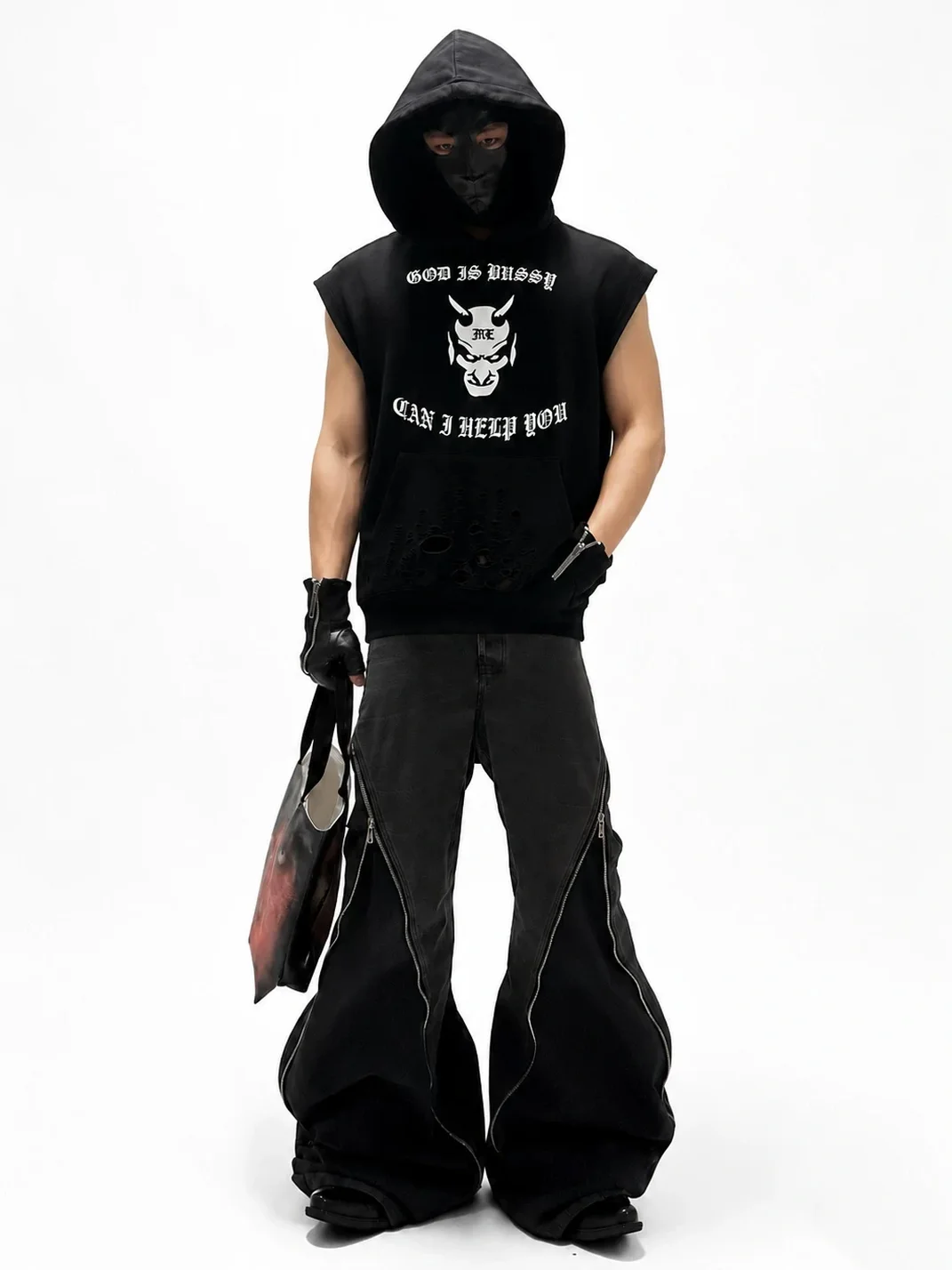 FromTheErebus | Distressed Sleeveless Demon Graphic Hoodie