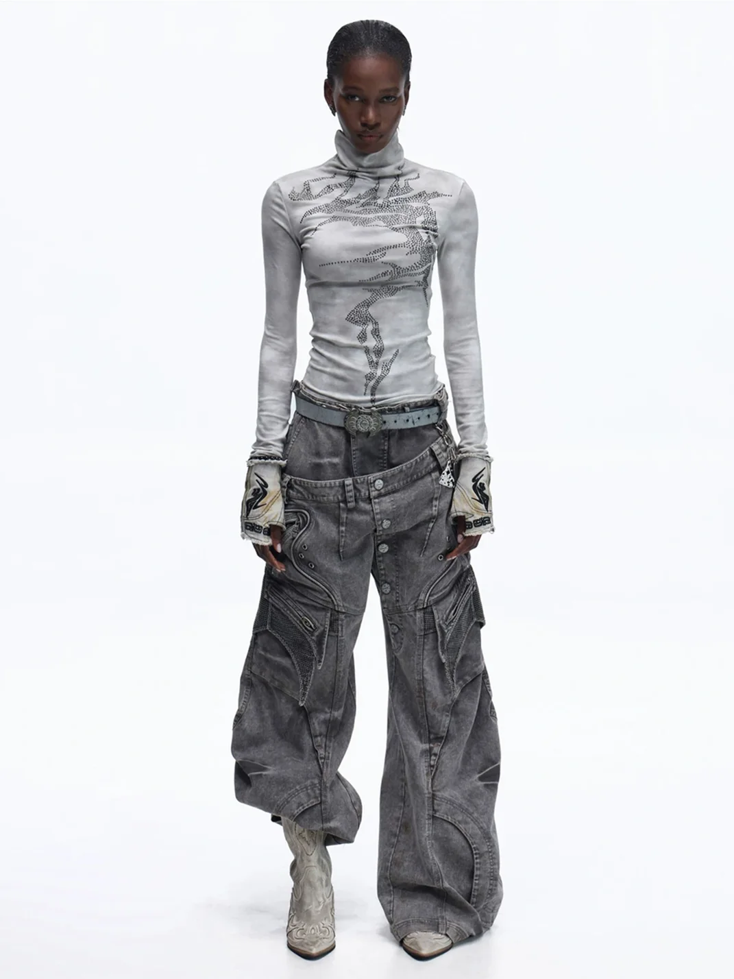 PERSONSOUL | Double-Waist Wide-Leg Cargo Pants