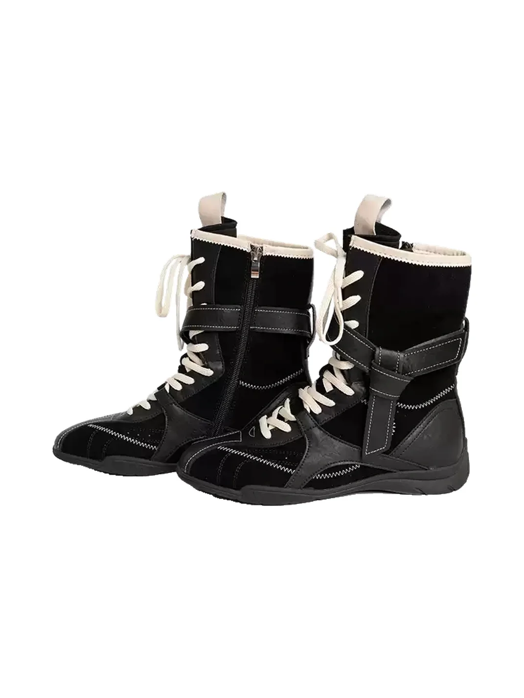ZHUDAGE | Retro Patchwork Mid-Calf Combat Boots