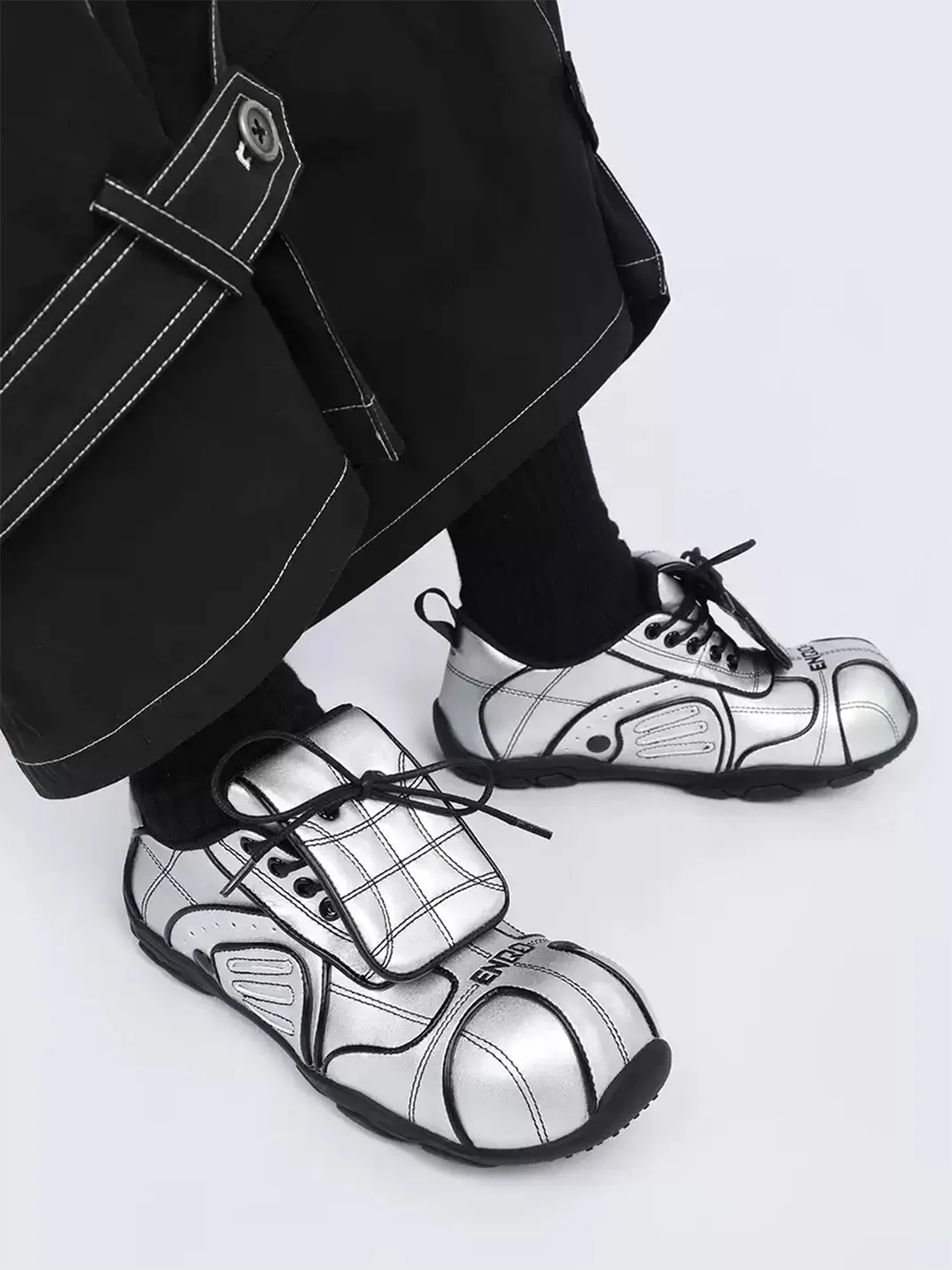 Enqo | Silver Retro Flap Casual Sneakers