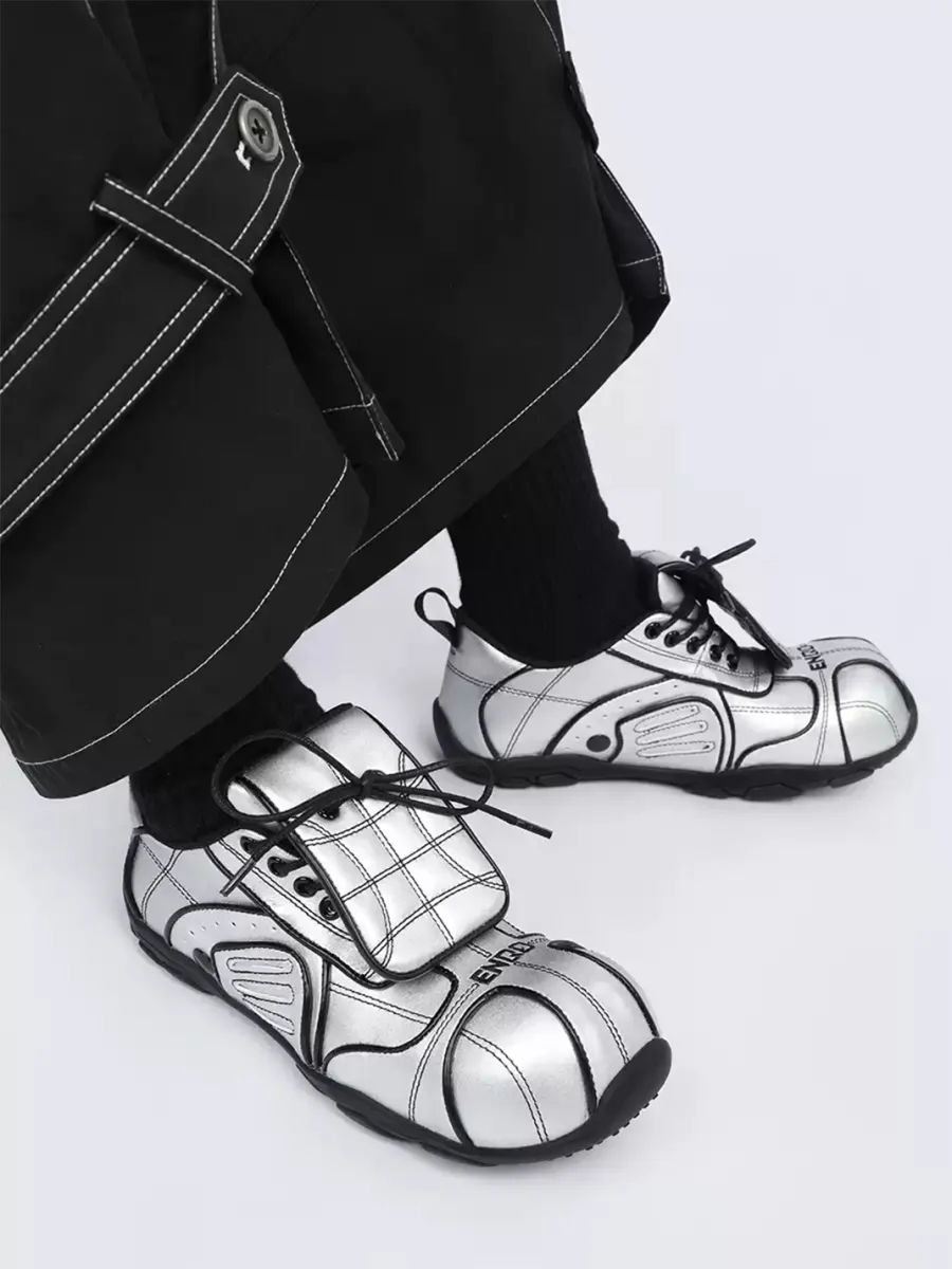 Enqo | Silver Retro Flap Casual Sneakers - 3
