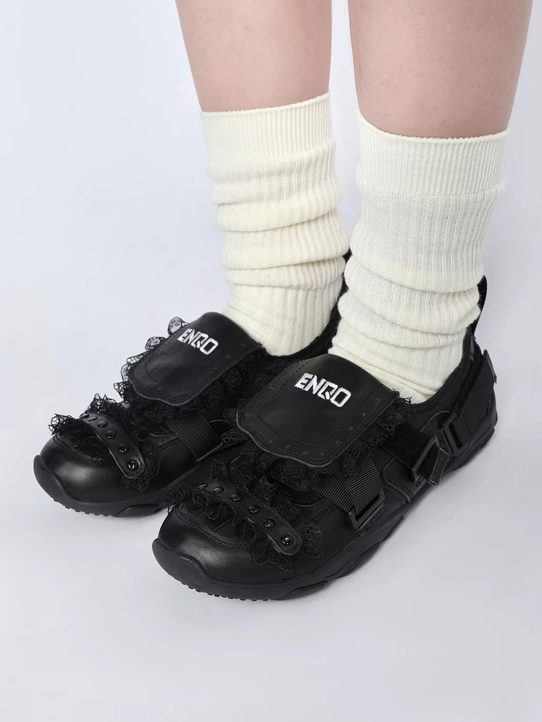 Enqo | Black Lace Strap Ballet Sneakers
