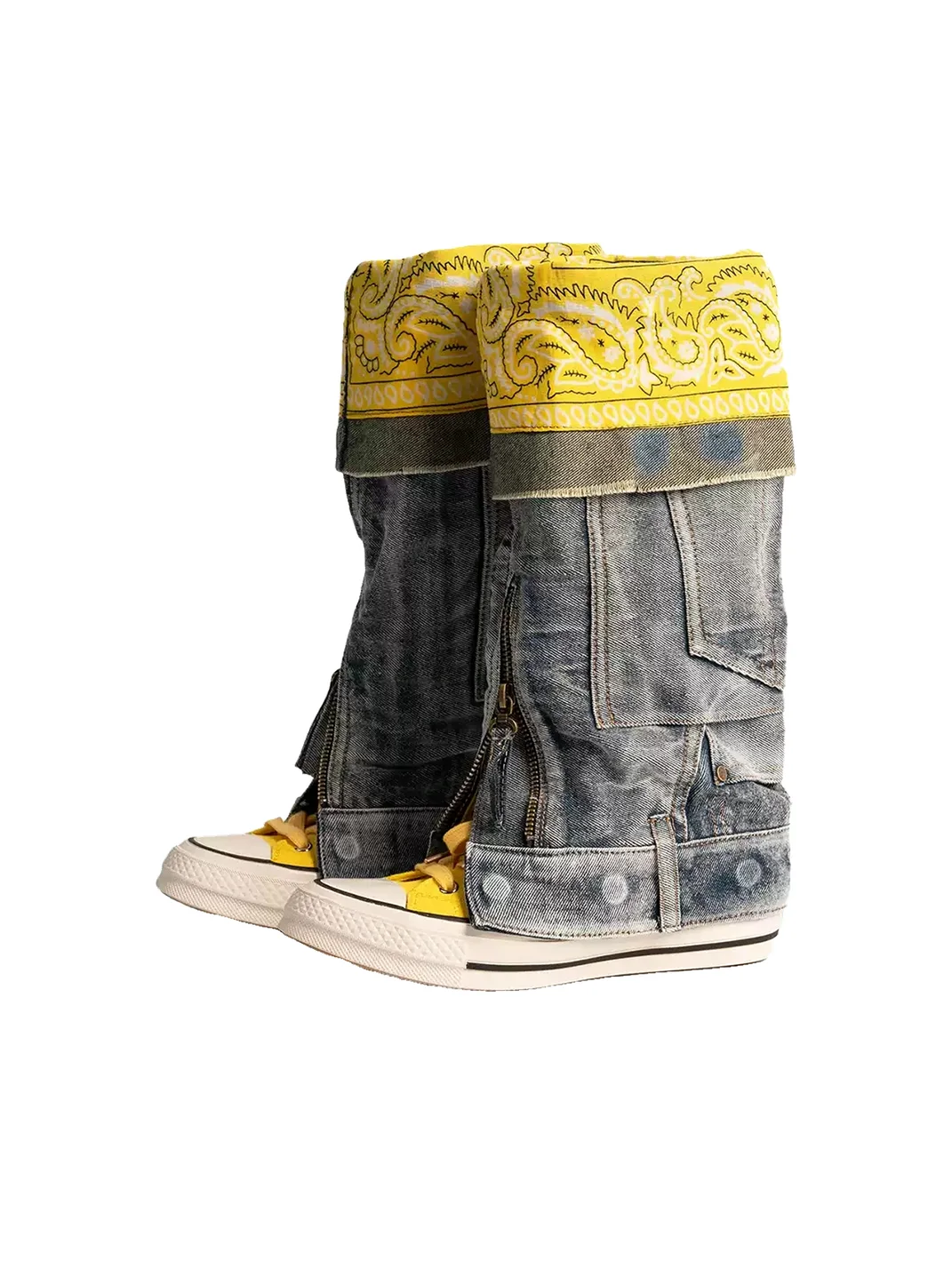 ZHUDAGE | Colorblock Denim Canvas Tall Boots