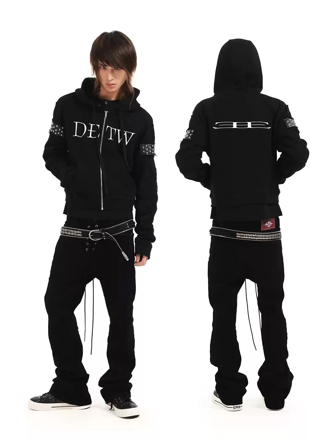 DETW | Studded Raglan Sleeve Cropped Zip Hoodie