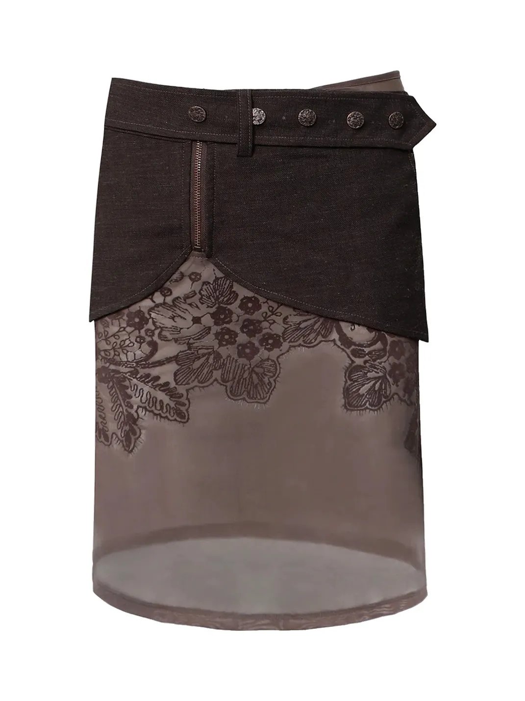 Flowers birds Market | Colorblock Mesh Flocked Lace Straight Midi Skirt