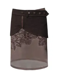 Flowers birds Market | Colorblock Mesh Flocked Lace Straight Midi Skirt