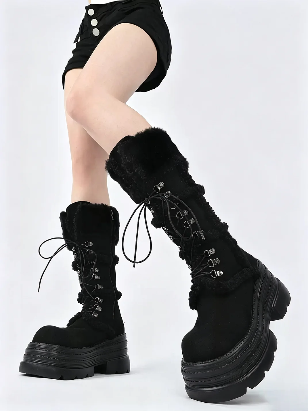 Puppet show | Plush Trim Lace-Up Platform Boots