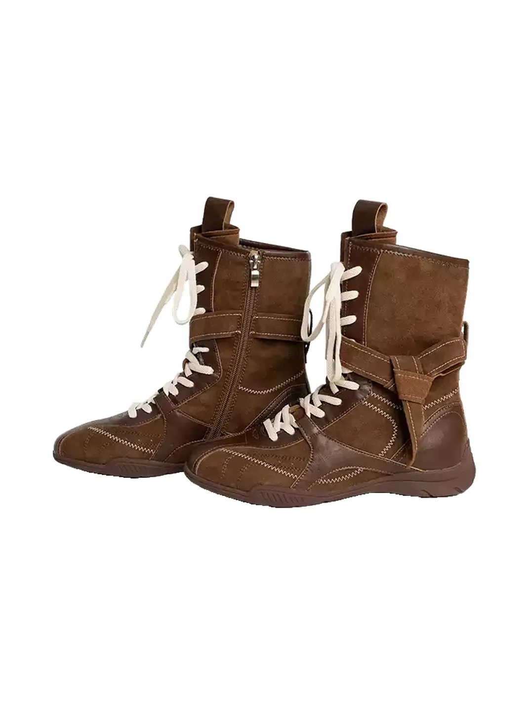 ZHUDAGE | Retro Patchwork Mid-Calf Combat Boots
