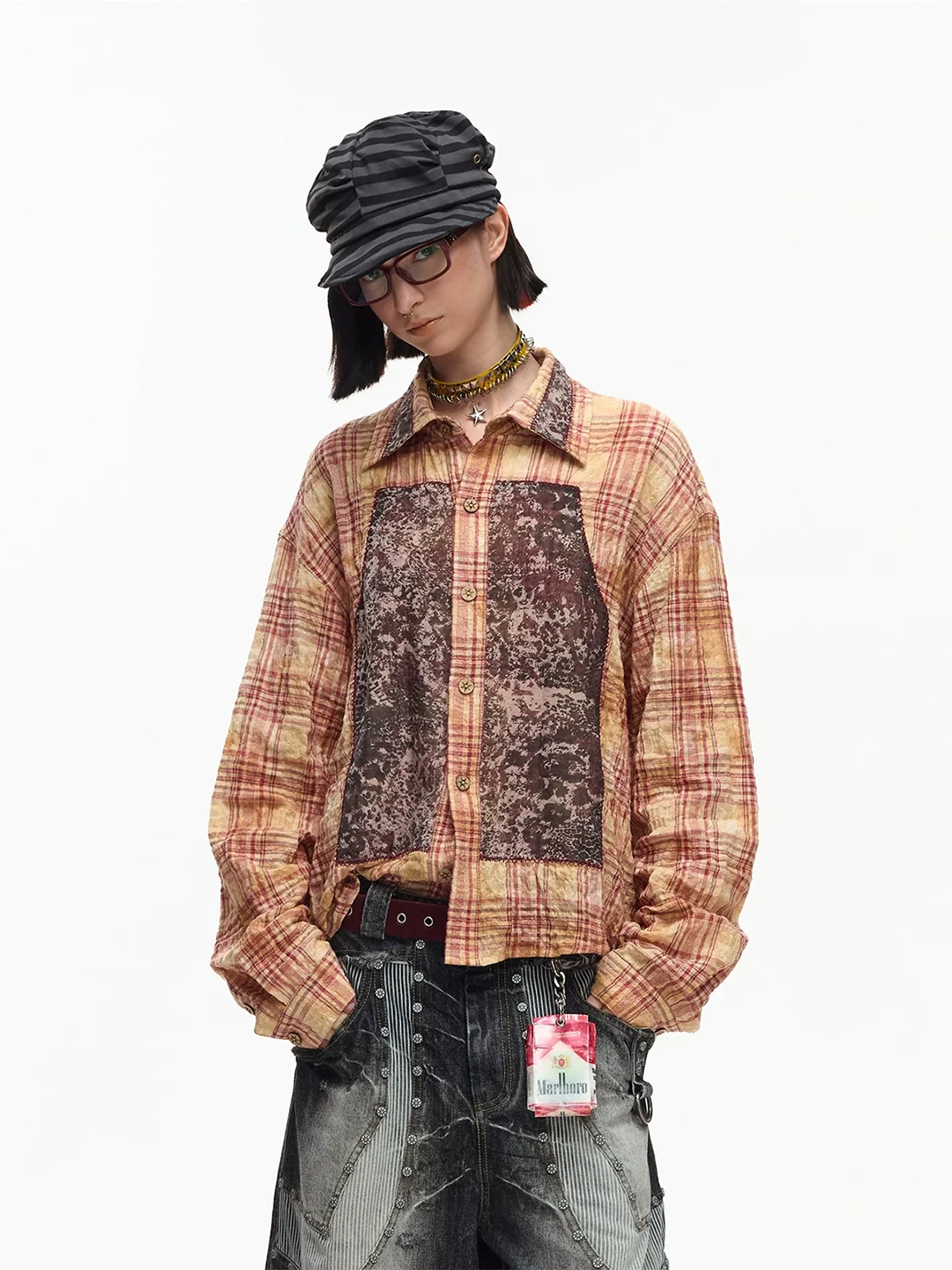 EMOBROTHER | Vintage Plaid Leopard Baroque Patchwork Shirt