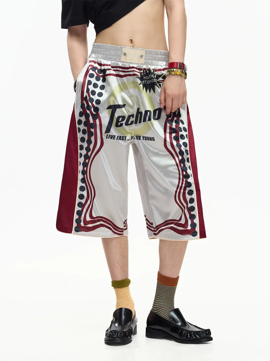 EMOBROTHER | Printed Contrast Cropped Basketball Shorts
