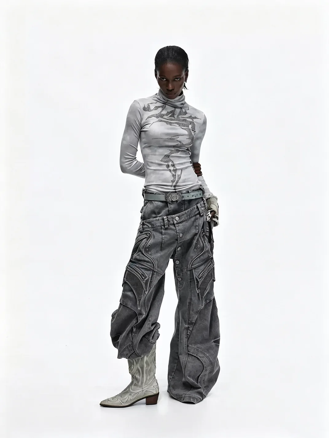 PERSONSOUL | Double-Waist Wide-Leg Cargo Pants