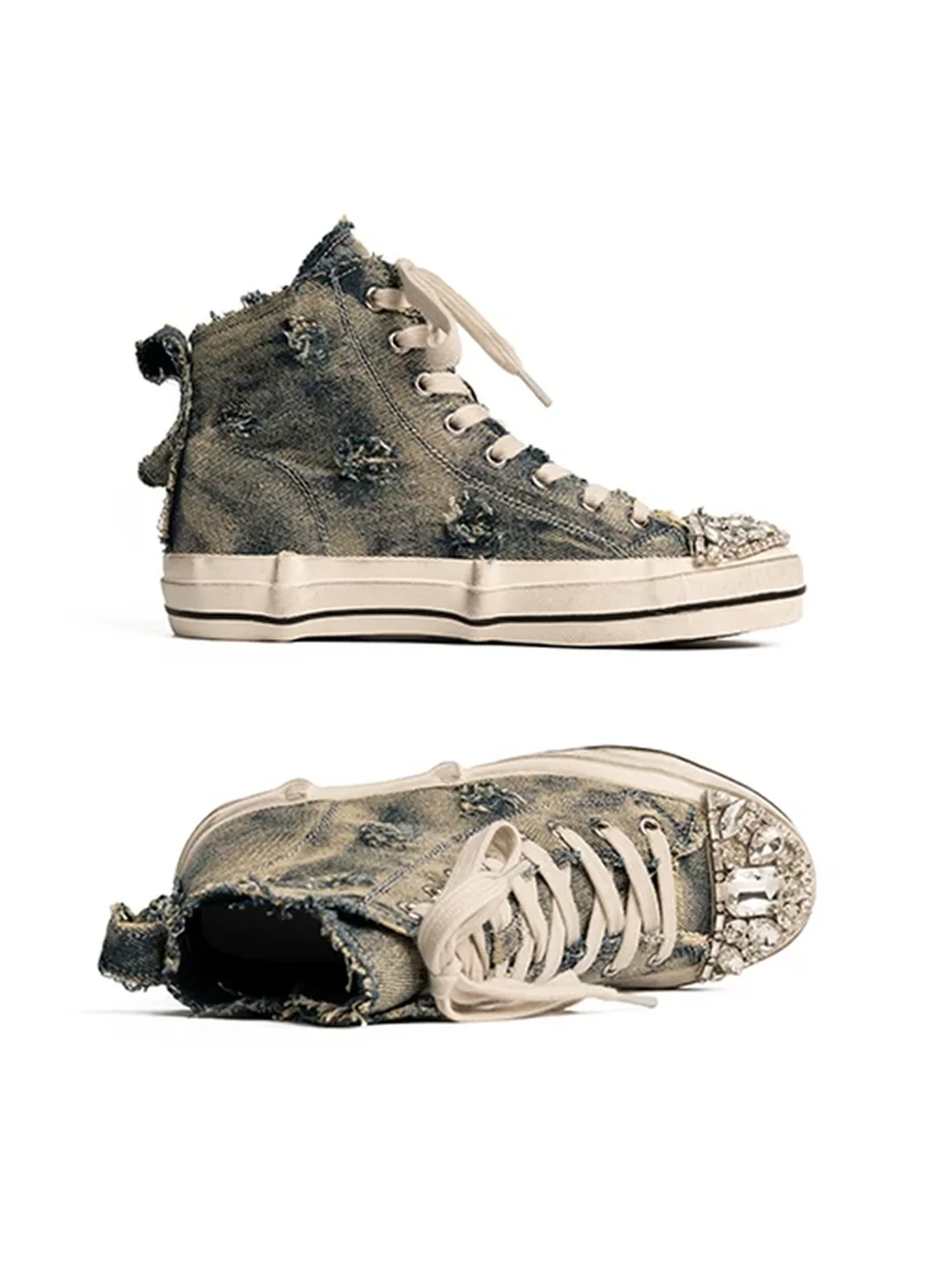 ZHUDAGE | Washed Canvas High-Top Lace-Up Sneakers