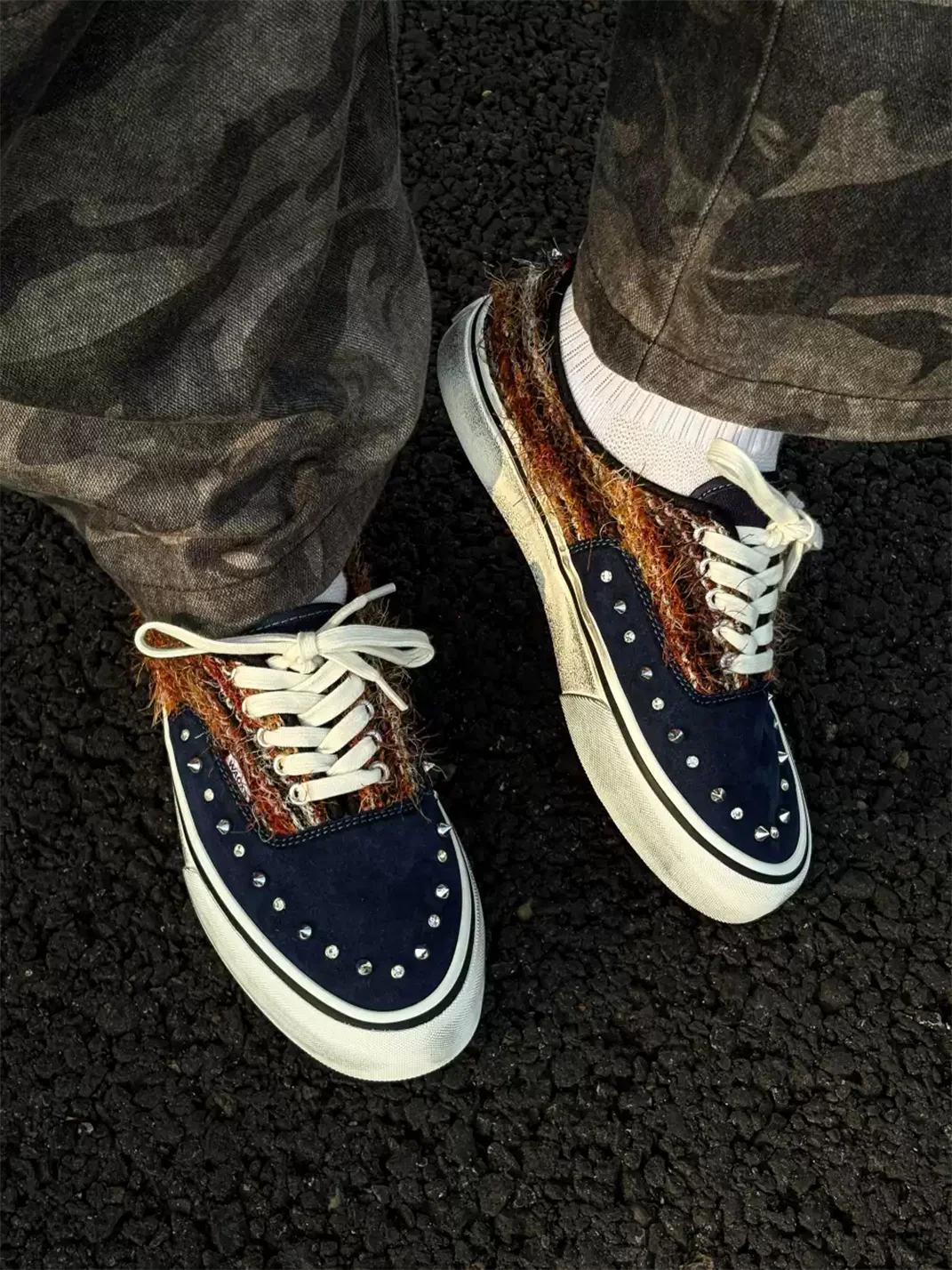 ZDZZFT | Studded Rhinestone Suede Low Top Sneakers