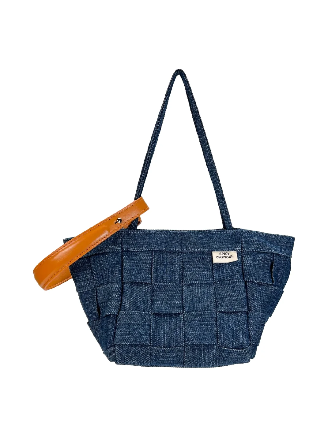 SpicyCapSoul | Handwoven Denim Leather Basket Shoulder Bag