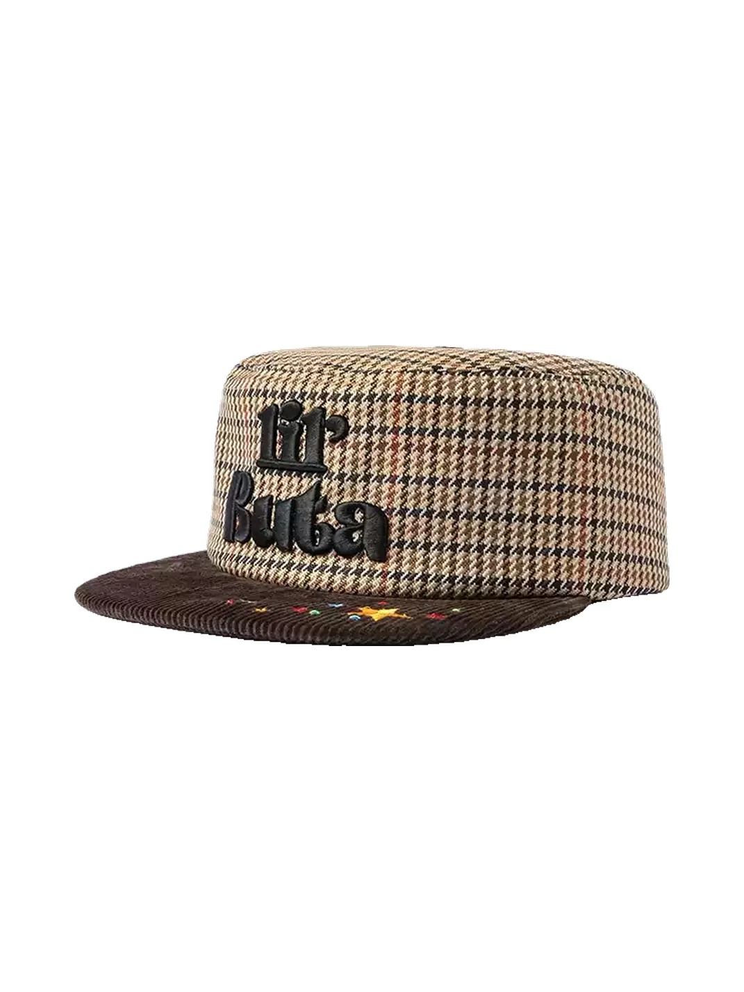 TWINBUTA | Houndstooth Corduroy Embroidered Flat Brim Hat