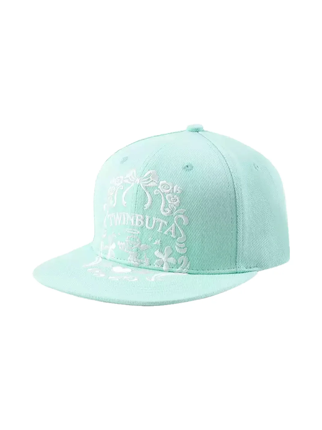 TWINBUTA | Embroidered Mint Blue Flat Brim Baseball Cap