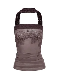Flowers birds Market | Fitted Floral Mesh Ruched Halter Tube Top