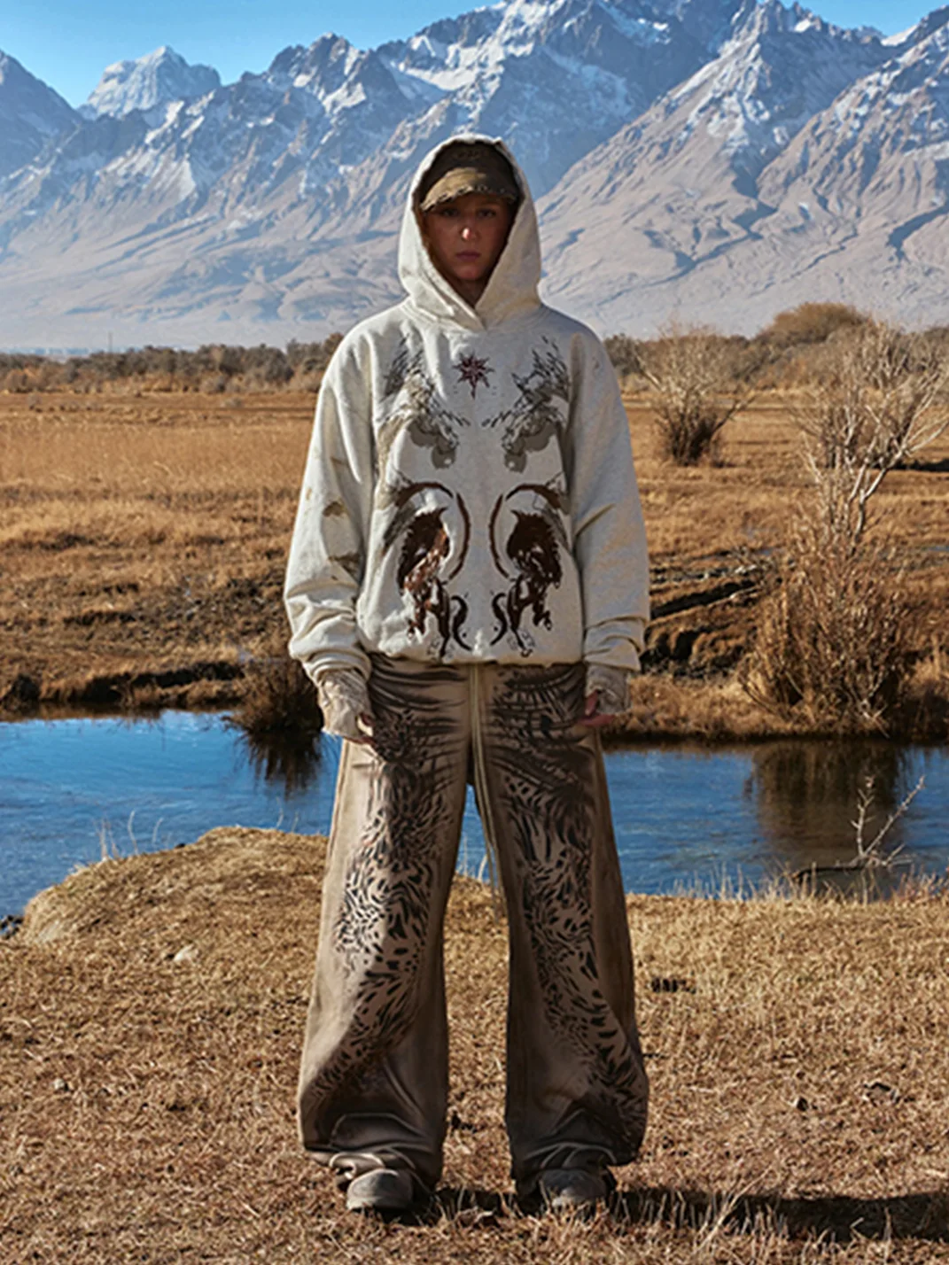 PERSONSOUL | Distressed Tiger Stripe Print Sweatpants