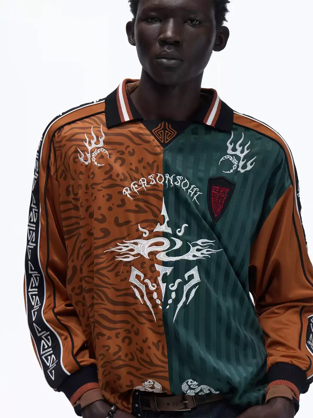 PERSONSOUL | Embroidered Colorblock Long Sleeve Polo Sport Top