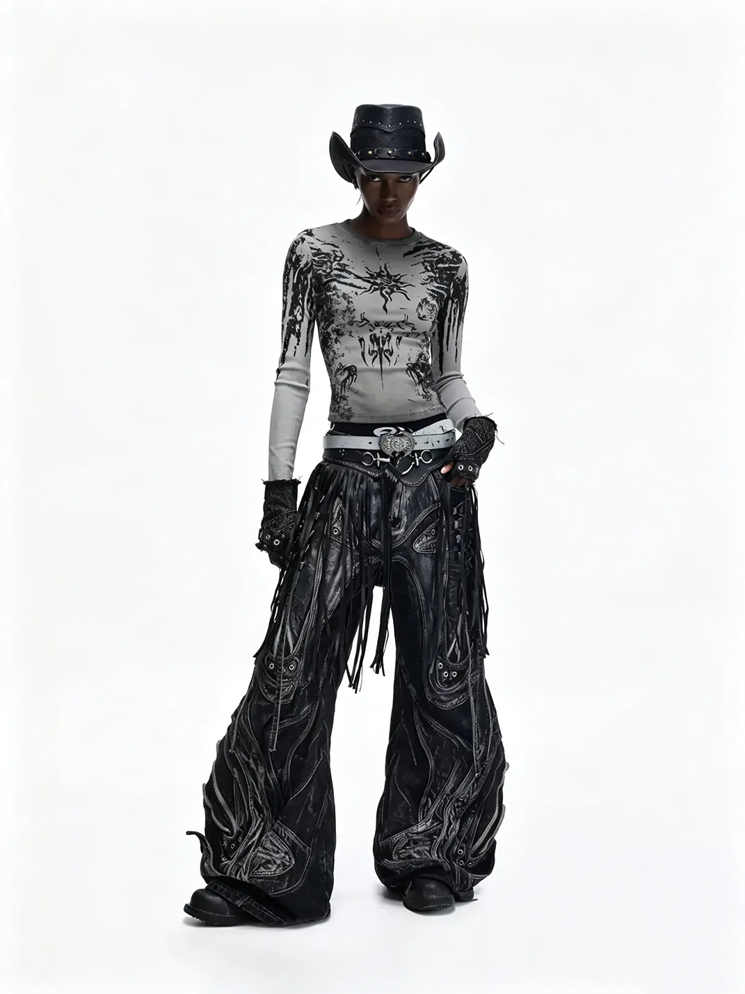 PERSONSOUL | Alien Distressed Wide-Leg Flare Jeans