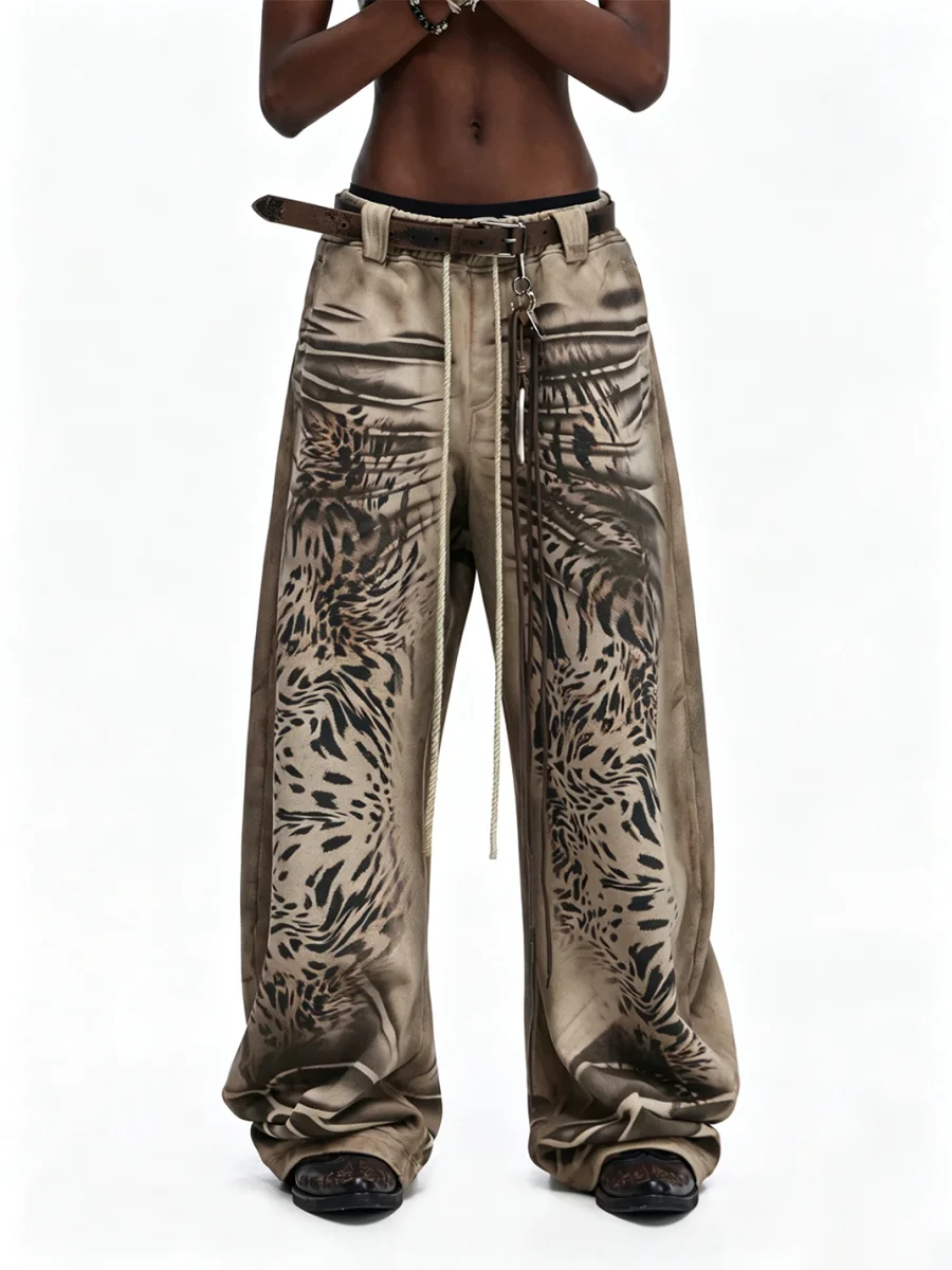 PERSONSOUL | Distressed Tiger Stripe Print Sweatpants - 2
