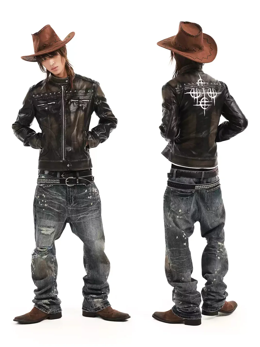DETW | Vintage Punk Studded Stand Collar Cropped Jacket