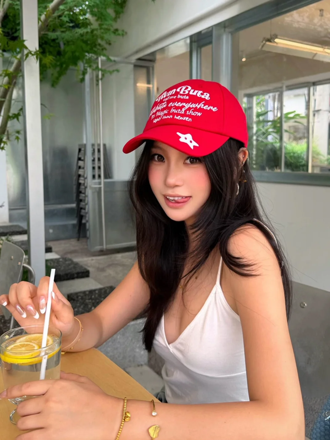 TWINBUTA | Contrast Embroidered Slogan Baseball Cap