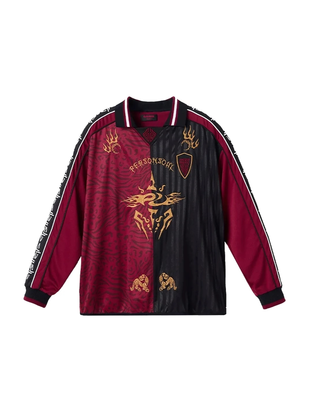PERSONSOUL | Embroidered Colorblock Long Sleeve Polo Sport Top