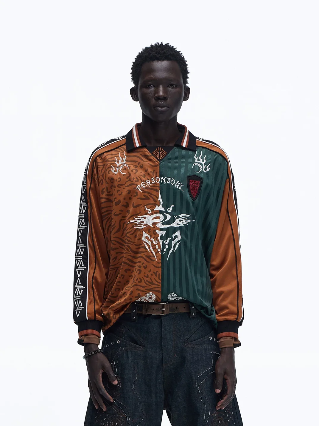 PERSONSOUL | Embroidered Colorblock Long Sleeve Polo Sport Top