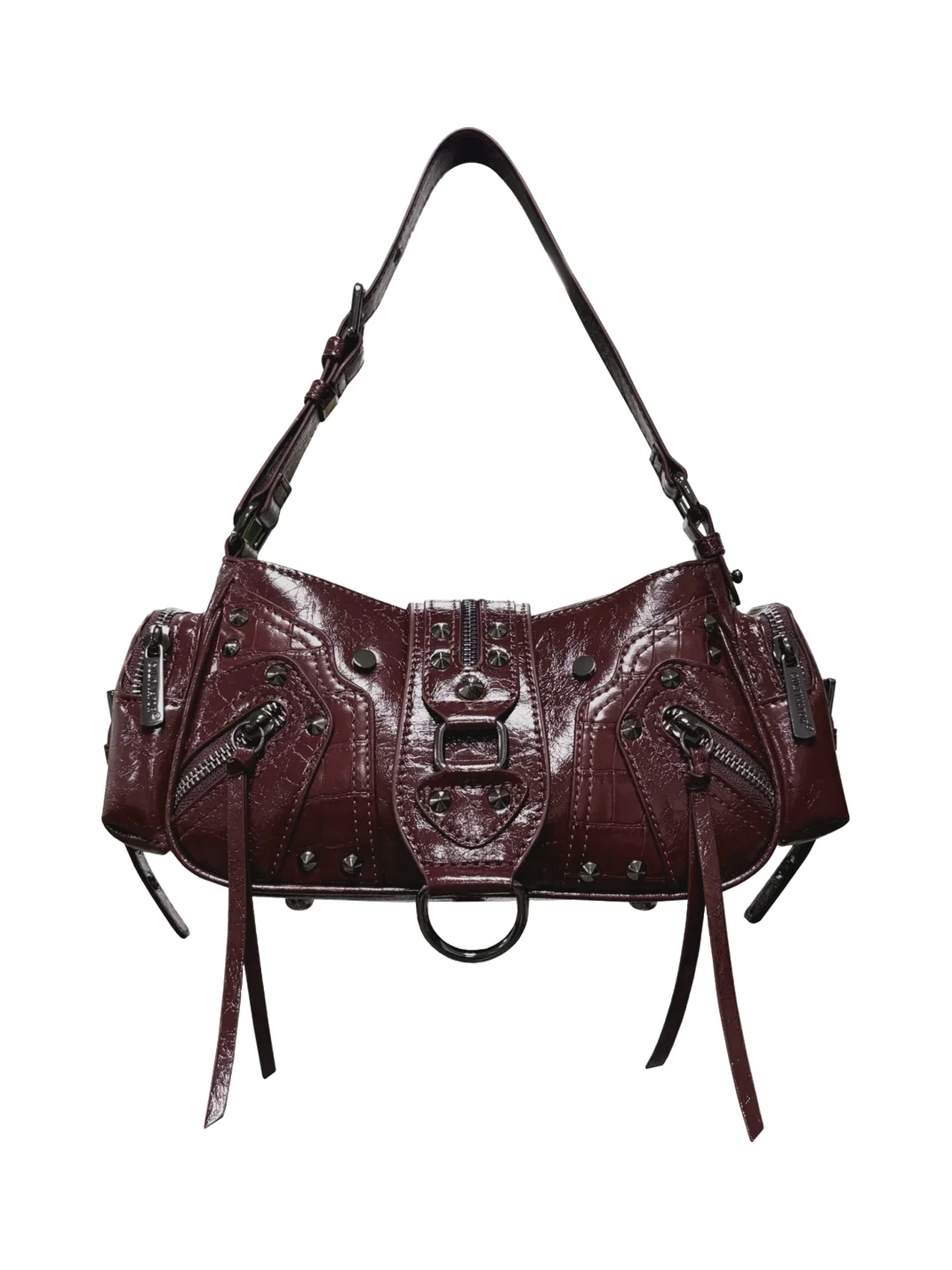 CULTIVATOR | Studded Crocodile Embossed Biker Shoulder Bag