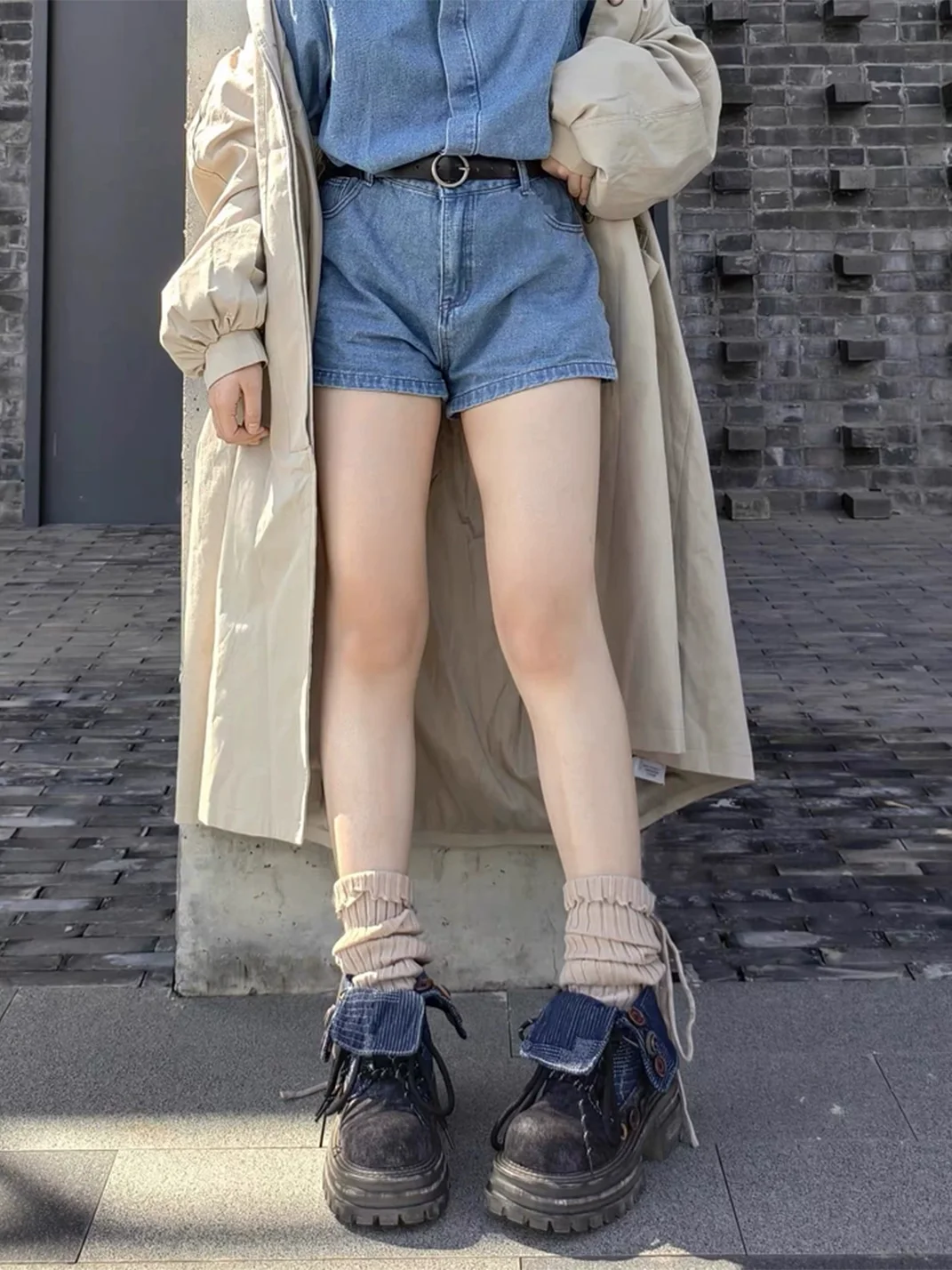 ZHUDAGE | Platform Fold-Over Denim Ankle Boots
