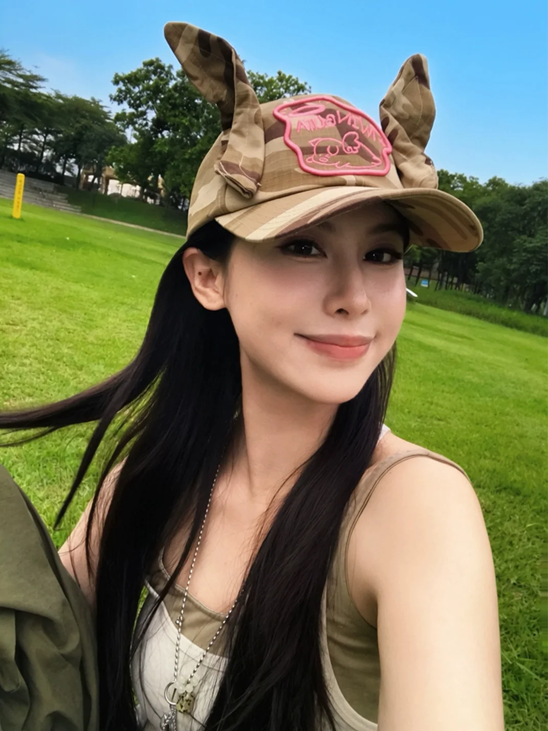 TWINBUTA | Camouflage Ear Detail Baseball Cap