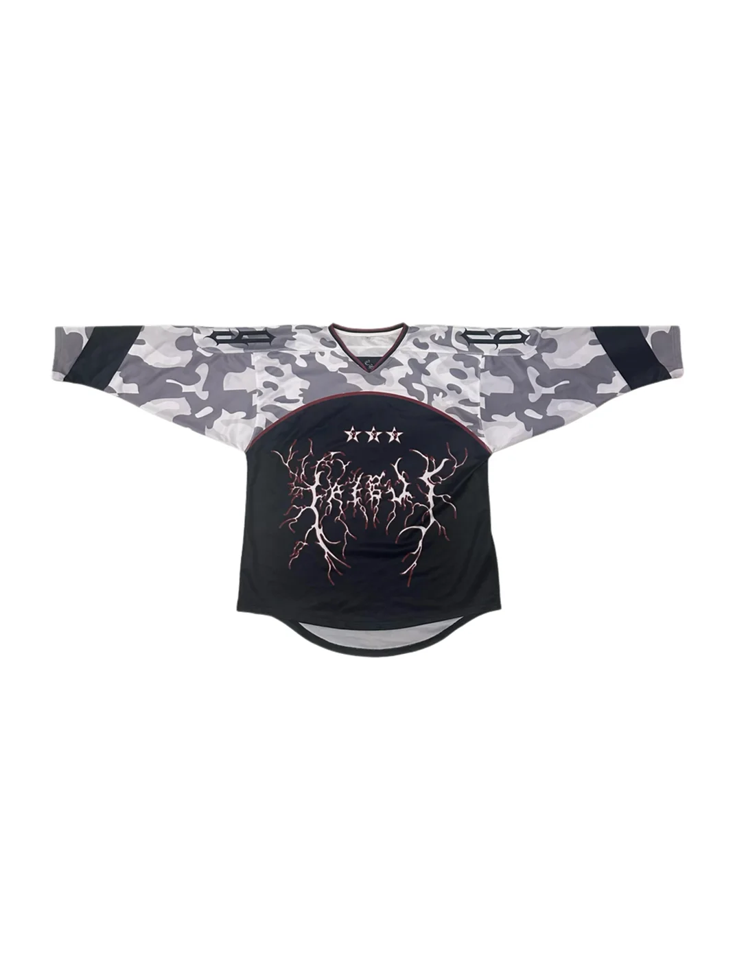 FromTheErebus | Sanskrit Print Camouflage Long Sleeve Hockey Jersey