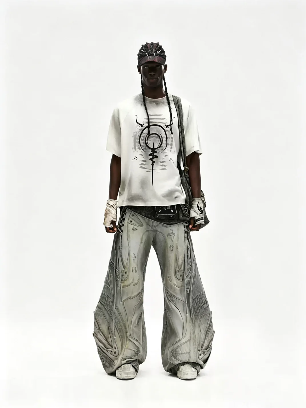 PERSONSOUL | Deconstructed Drawstring Flared Patchwork Jeans