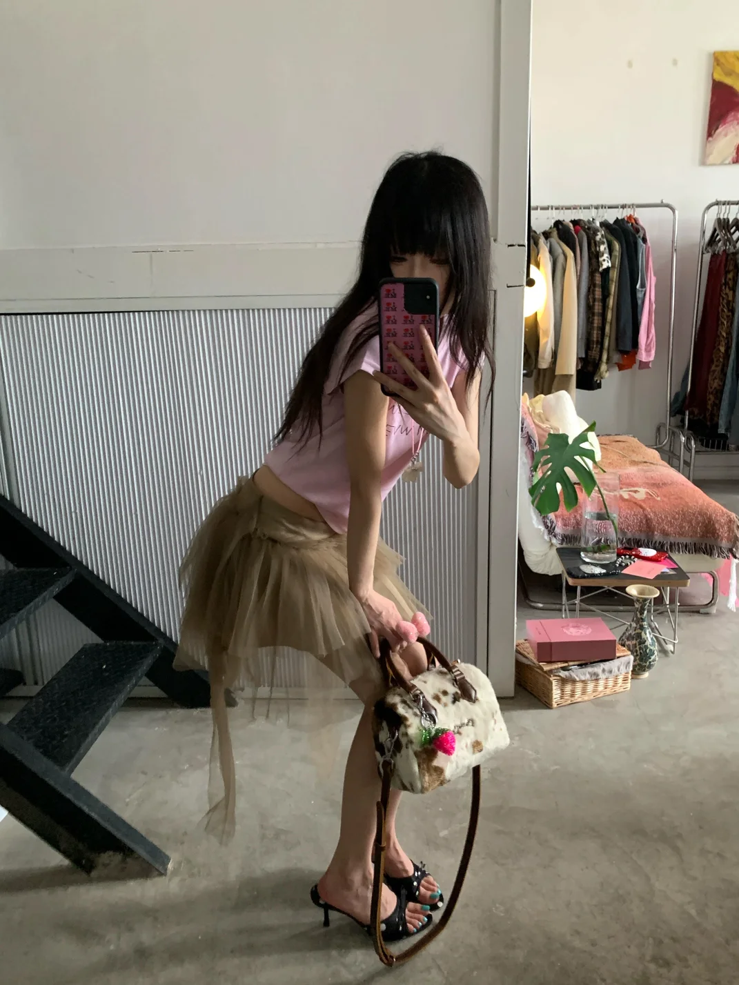 SevenJss | Cow Print Plush Bucket Crossbody Handbag