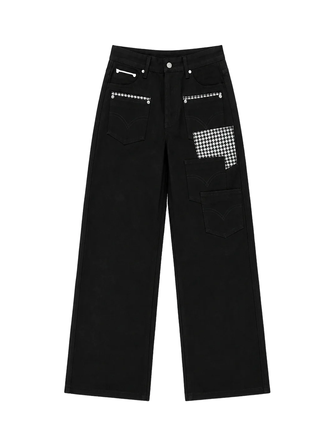 PAIKI | Houndstooth Panel Multi-Pocket Straight Jeans
