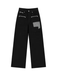 PAIKI | Houndstooth Panel Multi-Pocket Straight Jeans