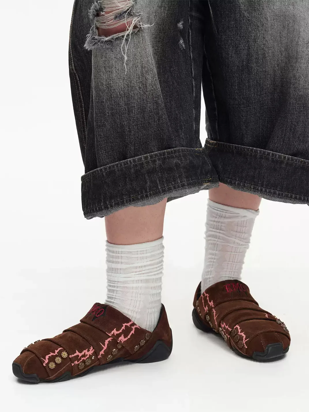 EMOBROTHER | Vintage Layered Suede Embroidered Mules