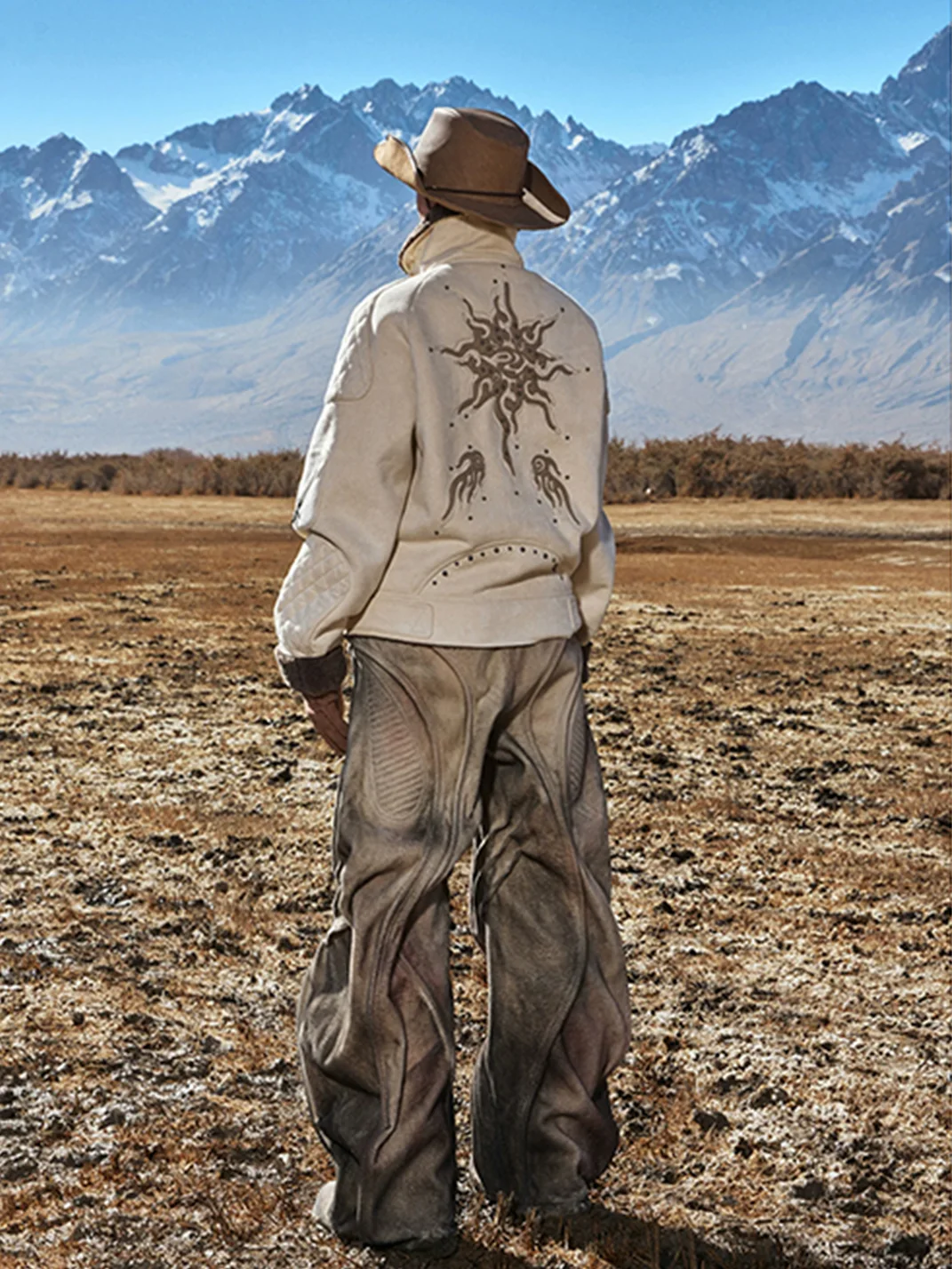 PERSONSOUL | Totem Pattern Faux Fur Lambskin Jacket