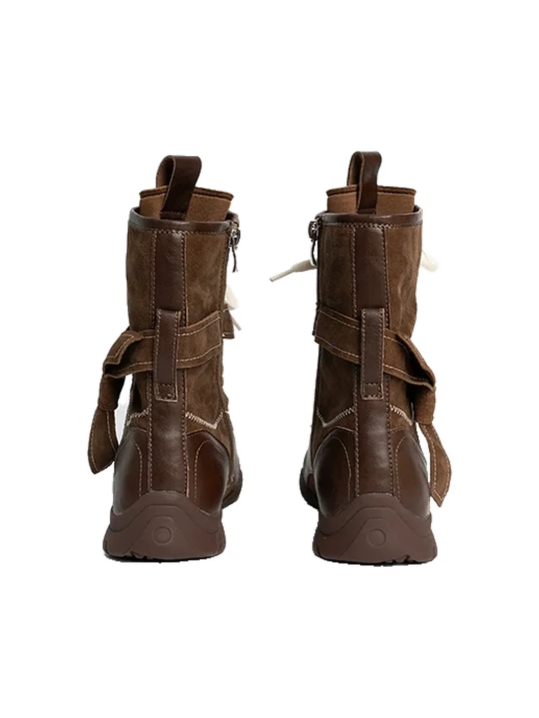 ZHUDAGE | Retro Patchwork Mid-Calf Combat Boots