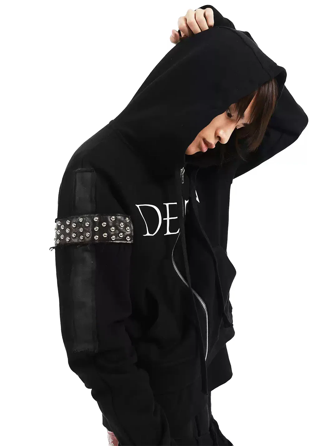 DETW | Studded Raglan Sleeve Cropped Zip Hoodie