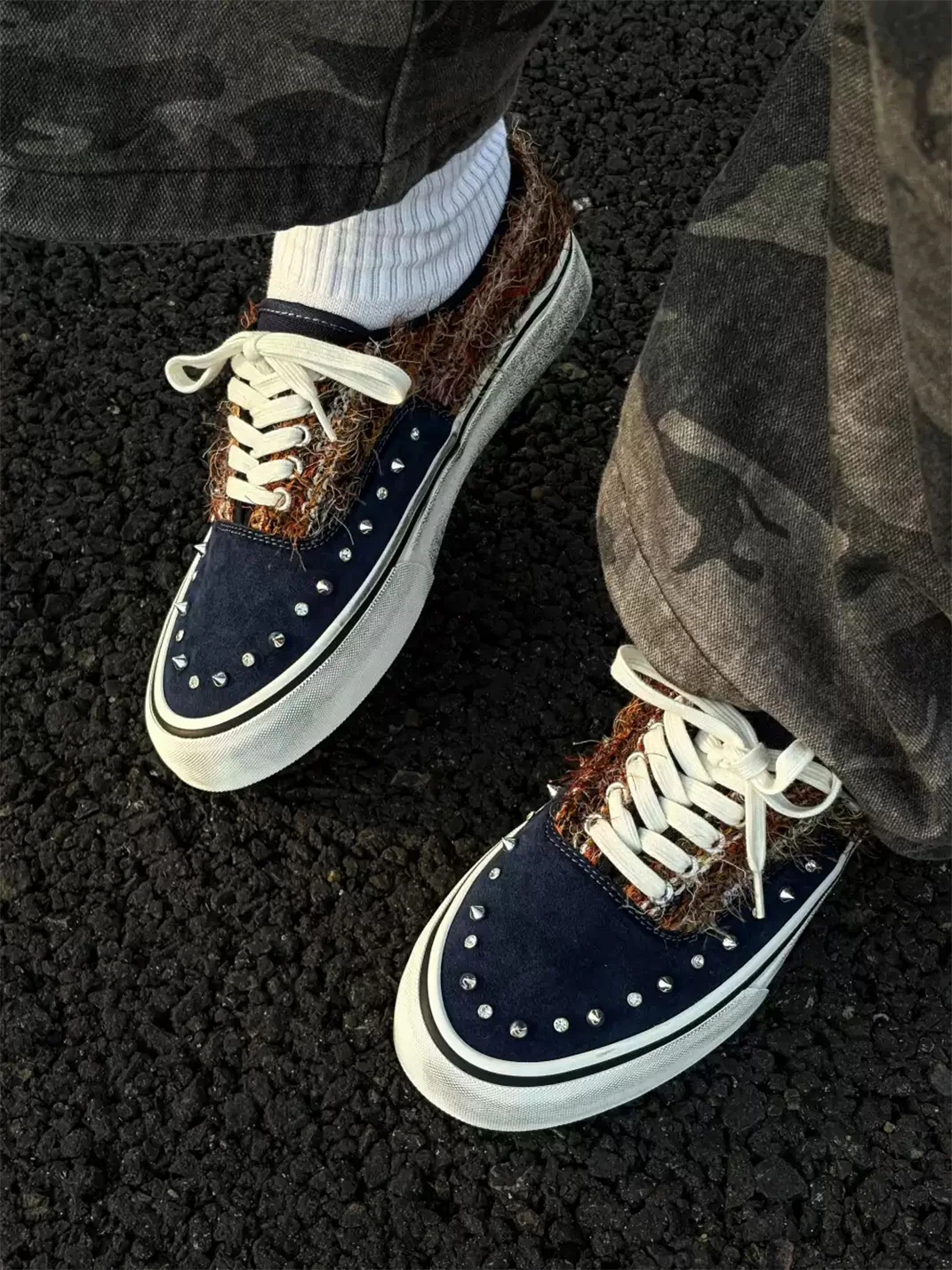 ZDZZFT | Studded Rhinestone Suede Low Top Sneakers