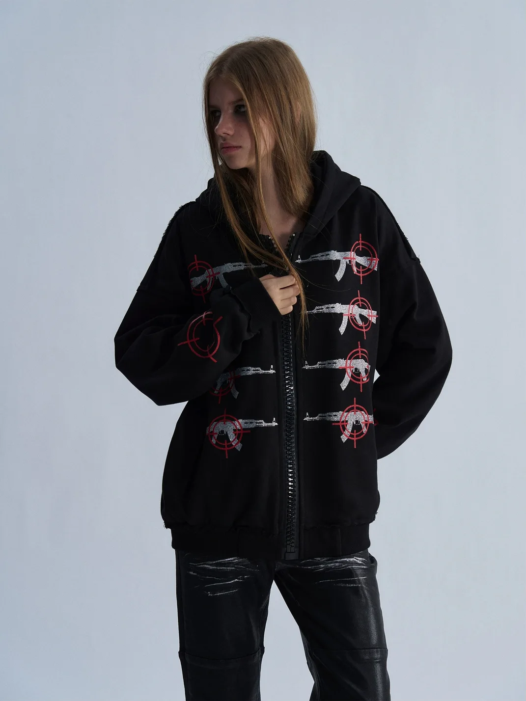 PAIKI | Punk Gun Graphic Zip-Up Hoodie