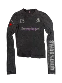 DETW | Washed Black Graphic Slim Fit Long Sleeve T-Shirt