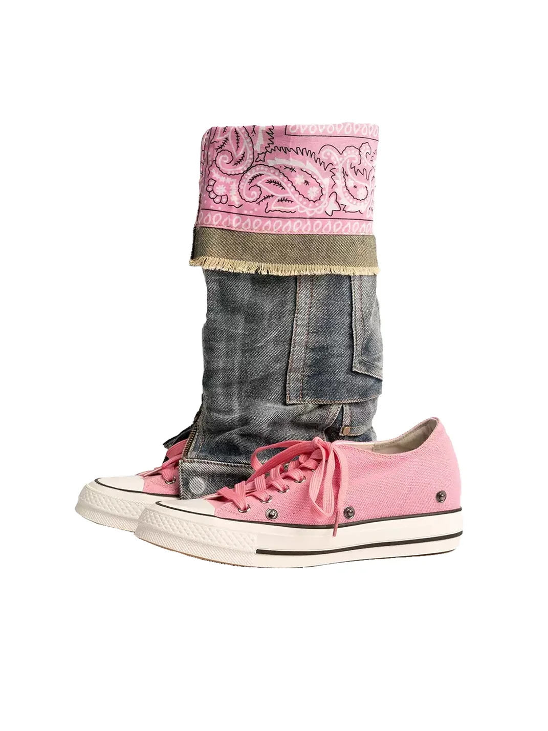 ZHUDAGE | Colorblock Denim Canvas Tall Boots